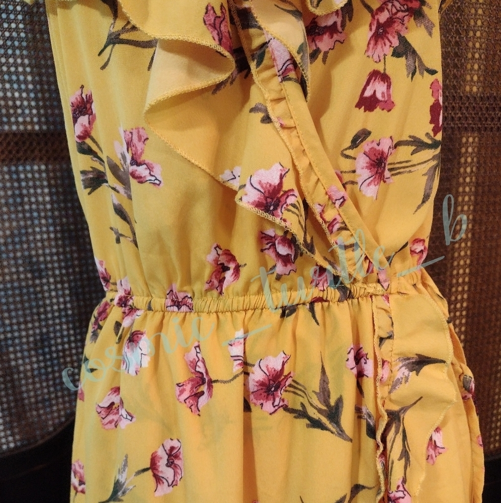 𝅺Vibrant Floral Flutter Sleeve Hi Low Maxi Flower Dress - Picture 8 of 12